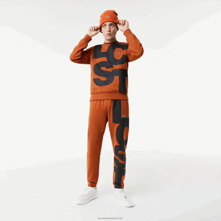 Lacoste katoenen trainingsbroek met contrasterende letters 0828H1037 bruin 3pb Heren