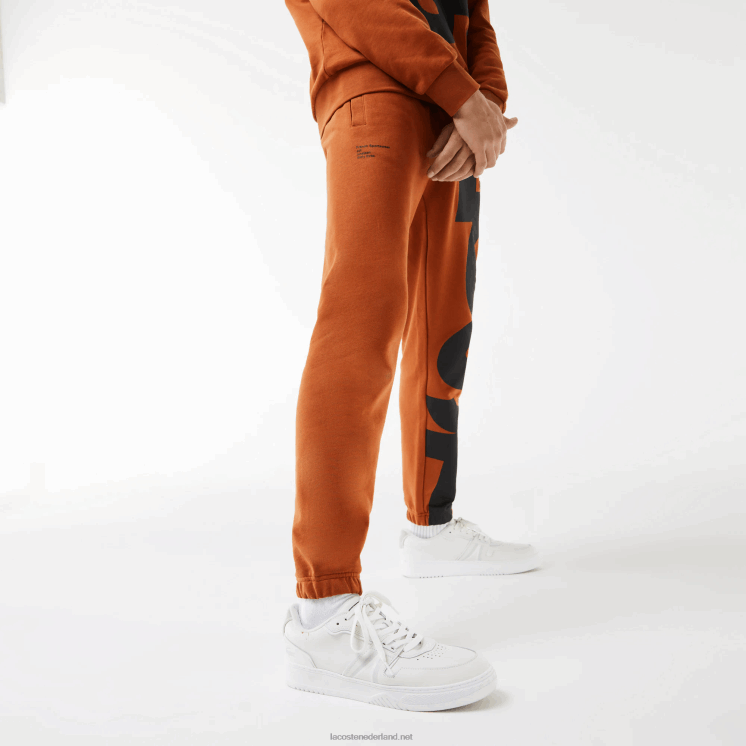 Lacoste katoenen trainingsbroek met contrasterende letters 0828H1037 bruin 3pb Heren