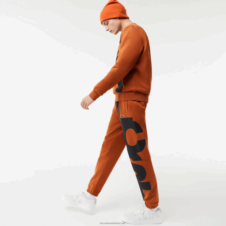 Lacoste katoenen trainingsbroek met contrasterende letters 0828H1037 bruin 3pb Heren