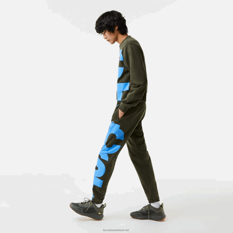 Lacoste katoenen trainingsbroek met contrasterende letters 0828H1038 kaki groen s7t Heren