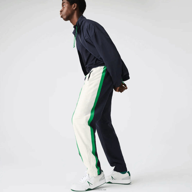 Lacoste lichtgewicht waterafstotende trainingsbroek met kleurvlakken 0828H1180 marineblauw wit groen 19v Heren
