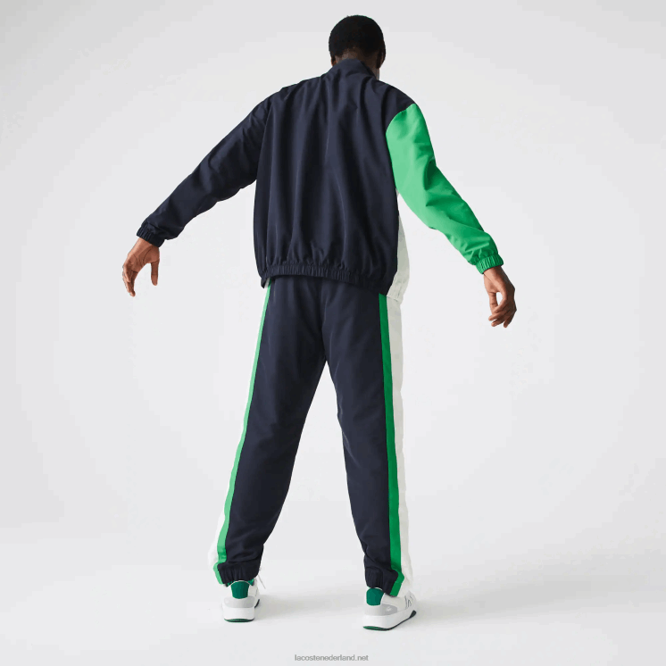 Lacoste lichtgewicht waterafstotende trainingsbroek met kleurvlakken 0828H1180 marineblauw wit groen 19v Heren
