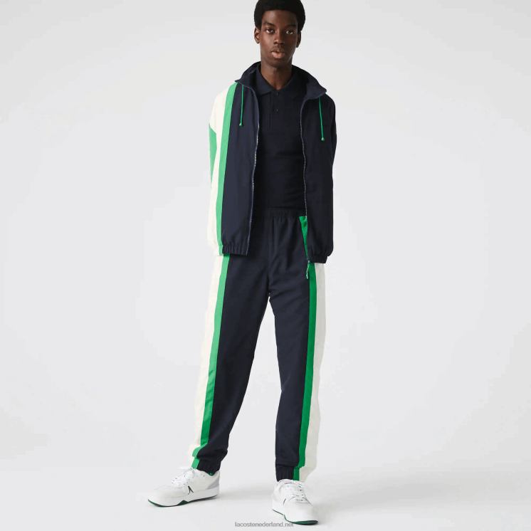 Lacoste lichtgewicht waterafstotende trainingsbroek met kleurvlakken 0828H1180 marineblauw wit groen 19v Heren
