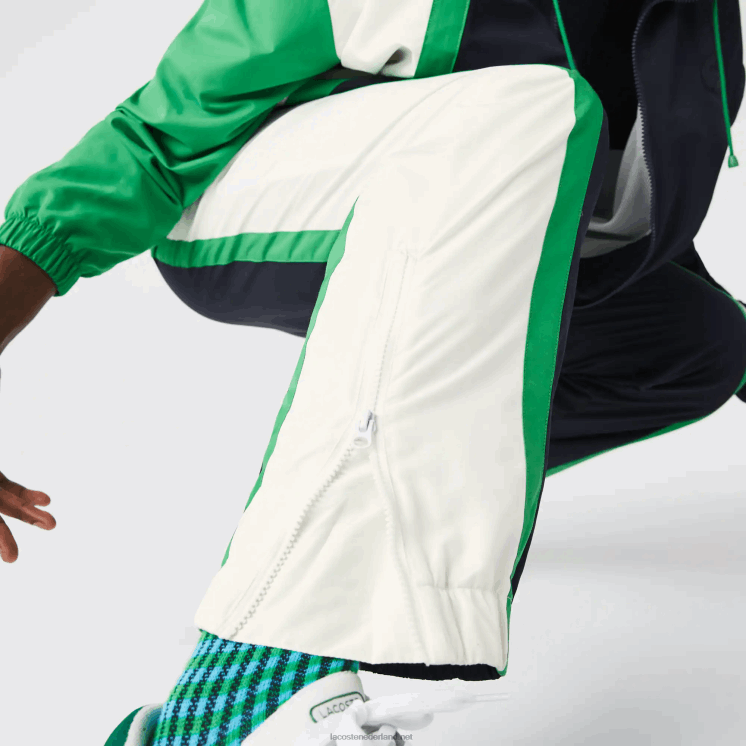 Lacoste lichtgewicht waterafstotende trainingsbroek met kleurvlakken 0828H1180 marineblauw wit groen 19v Heren