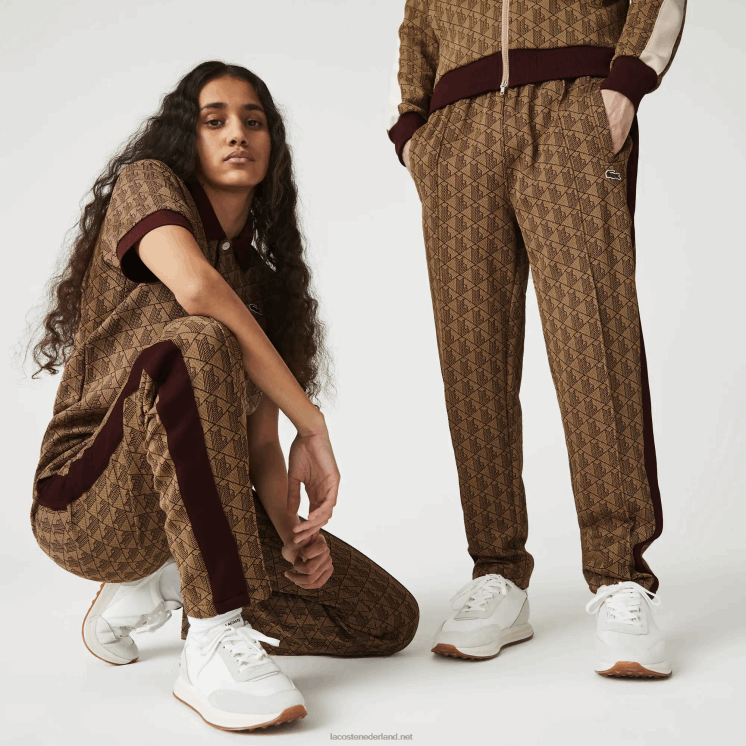 Lacoste live monogram jacquard trainingsbroek 0828H1186 beige bordeaux mkj Heren