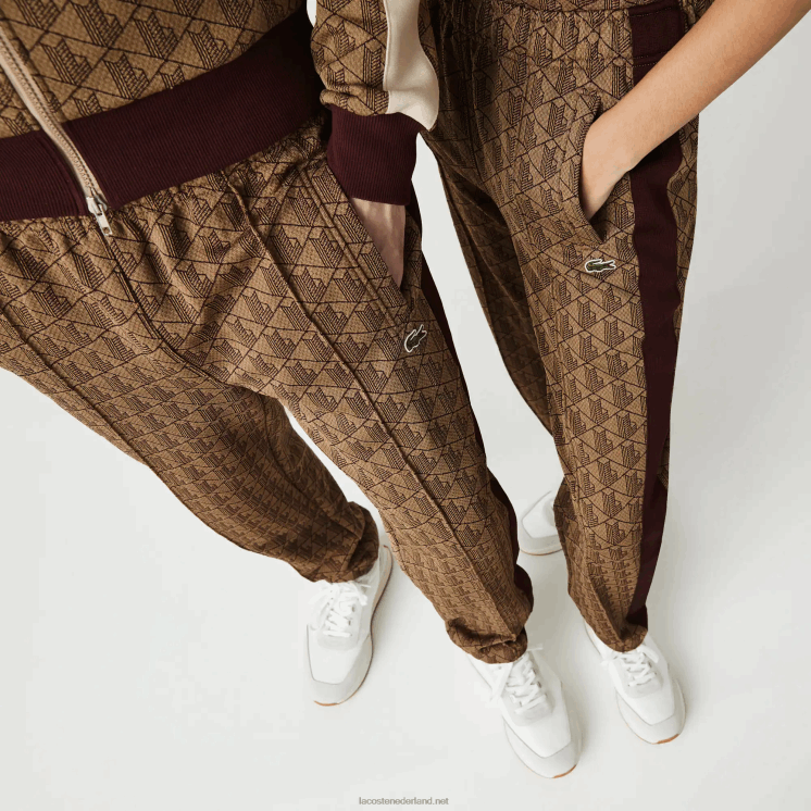 Lacoste live monogram jacquard trainingsbroek 0828H1186 beige bordeaux mkj Heren