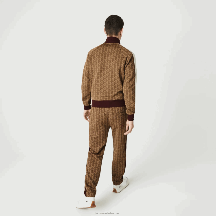 Lacoste live monogram jacquard trainingsbroek 0828H1186 beige bordeaux mkj Heren