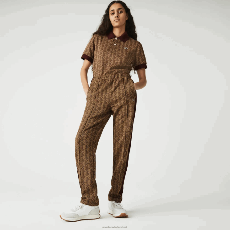 Lacoste live monogram jacquard trainingsbroek 0828H1186 beige bordeaux mkj Heren