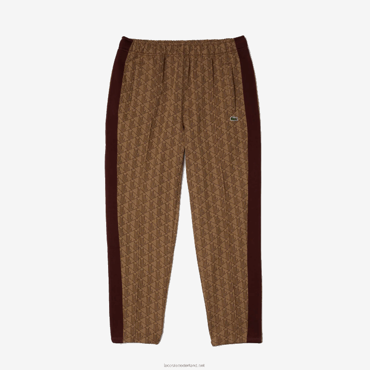 Lacoste live monogram jacquard trainingsbroek 0828H1186 beige bordeaux mkj Heren