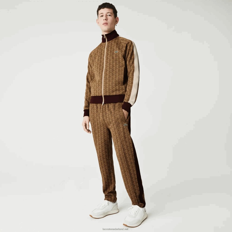 Lacoste live monogram jacquard trainingsbroek 0828H1186 beige bordeaux mkj Heren