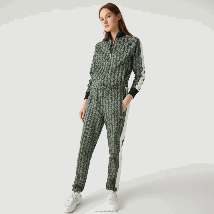 Lacoste live monogram jacquard trainingsbroek 0828H1187 groenbeige 7m4 Heren