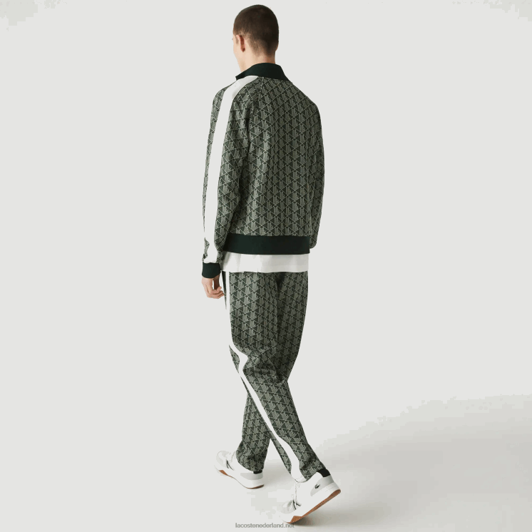 Lacoste live monogram jacquard trainingsbroek 0828H1187 groenbeige 7m4 Heren