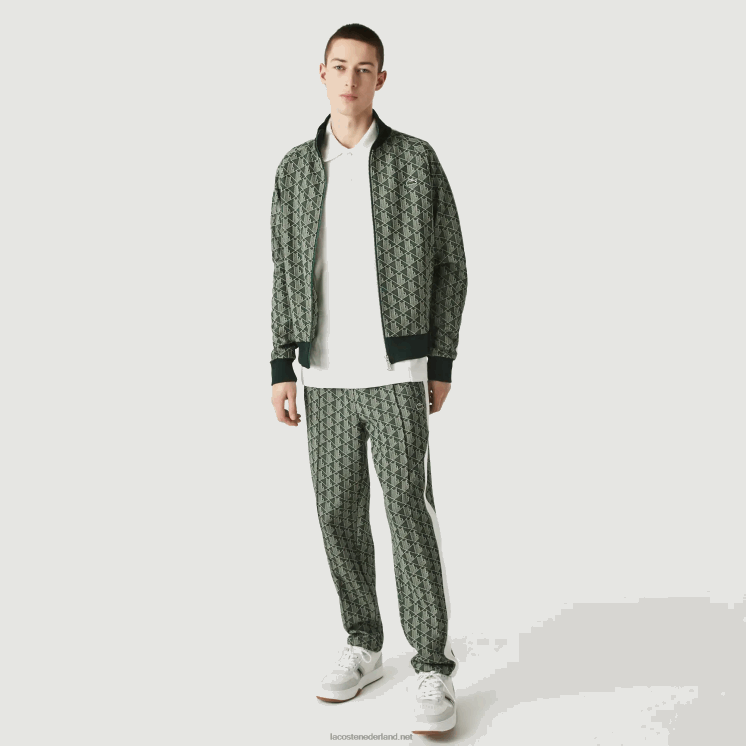 Lacoste live monogram jacquard trainingsbroek 0828H1187 groenbeige 7m4 Heren