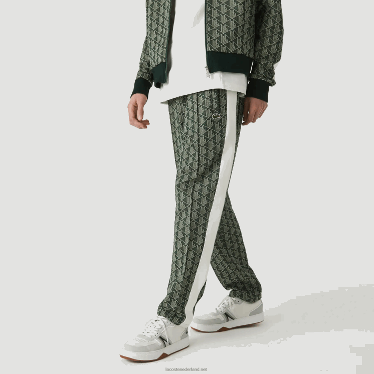 Lacoste live monogram jacquard trainingsbroek 0828H1187 groenbeige 7m4 Heren