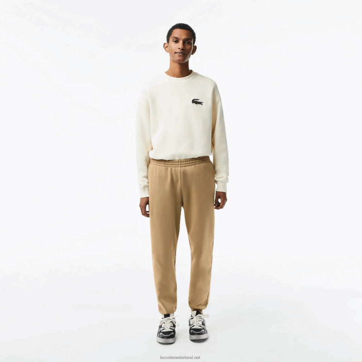 Lacoste taps toelopende fleece trainingsbroek 0828H350 beige cb8 Heren