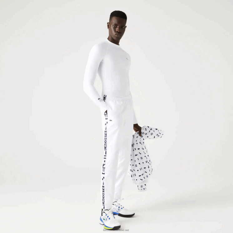 Lacoste tennistrainingsbroek met zijprints 0828H1088 wit 001 Heren