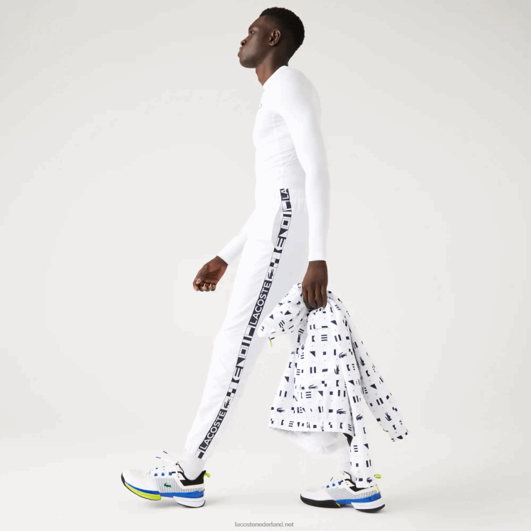 Lacoste tennistrainingsbroek met zijprints 0828H1088 wit 001 Heren