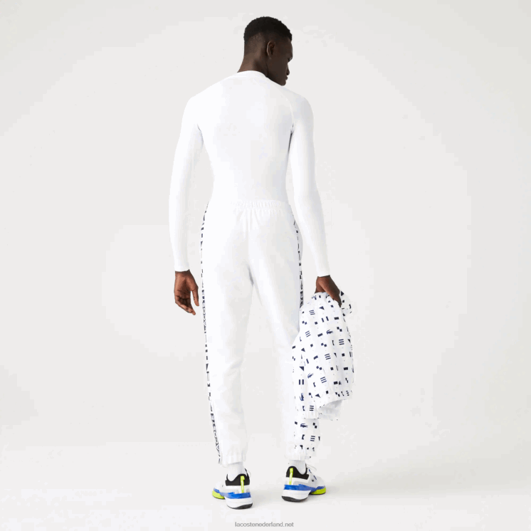Lacoste tennistrainingsbroek met zijprints 0828H1088 wit 001 Heren