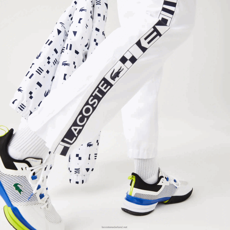 Lacoste tennistrainingsbroek met zijprints 0828H1088 wit 001 Heren
