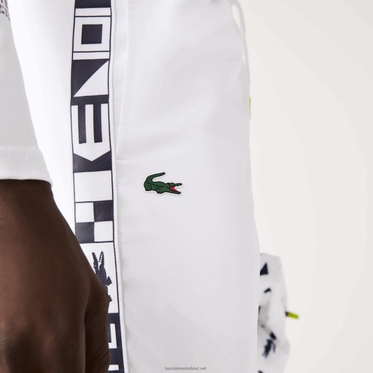 Lacoste tennistrainingsbroek met zijprints 0828H1088 wit 001 Heren