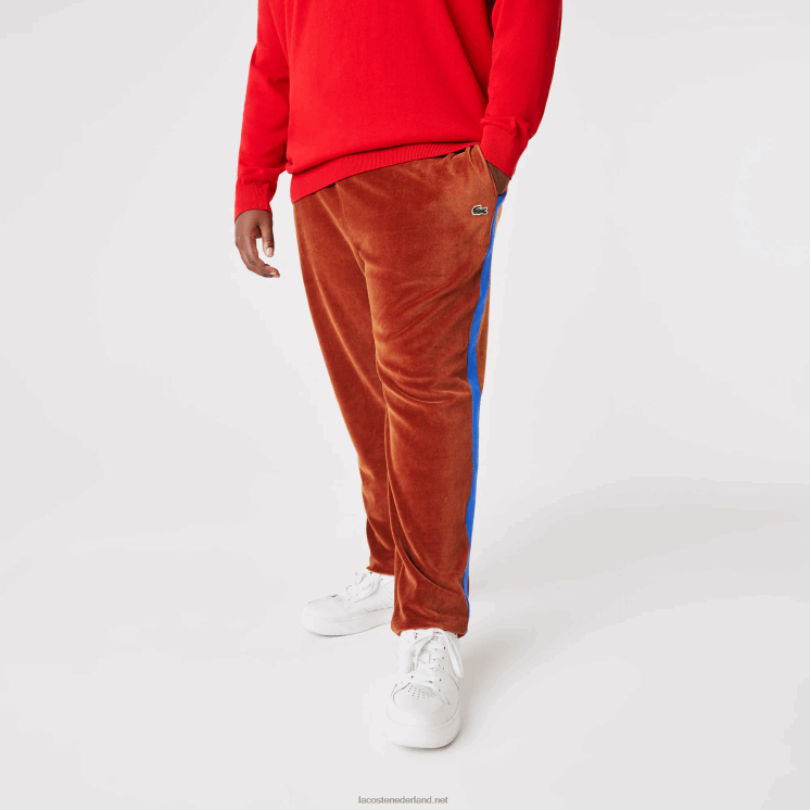 Lacoste trainingsbroek met contrasterende band aan de zijkant 0828H1104 bruin 3pb Heren