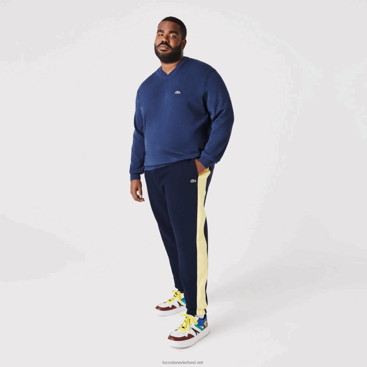 Lacoste trainingsbroek met contrasterende banden 0828H1059 marineblauw geel 144 Heren