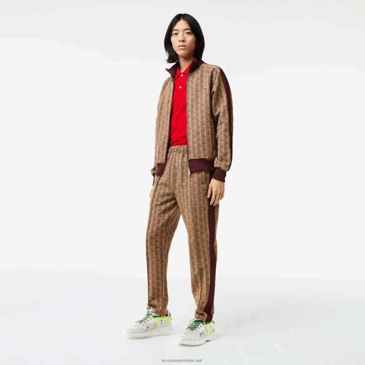 Lacoste trainingsbroek met monogramprint 0828H278 beige bordeaux mkj Heren