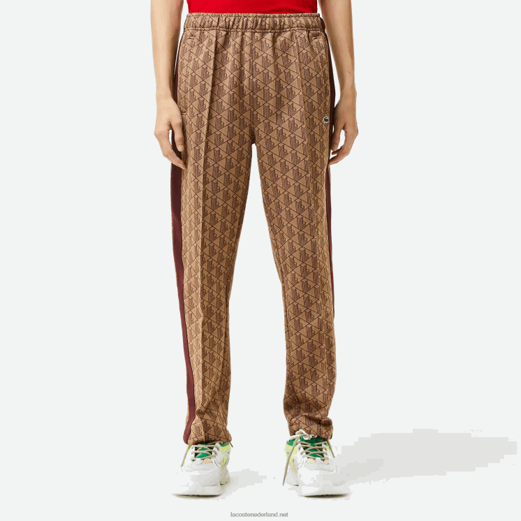 Lacoste trainingsbroek met monogramprint 0828H278 beige bordeaux mkj Heren