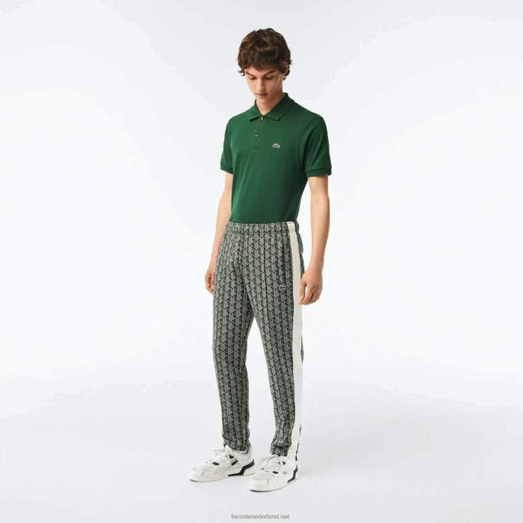 Lacoste trainingsbroek met monogramprint 0828H279 groenbeige 7m4 Heren