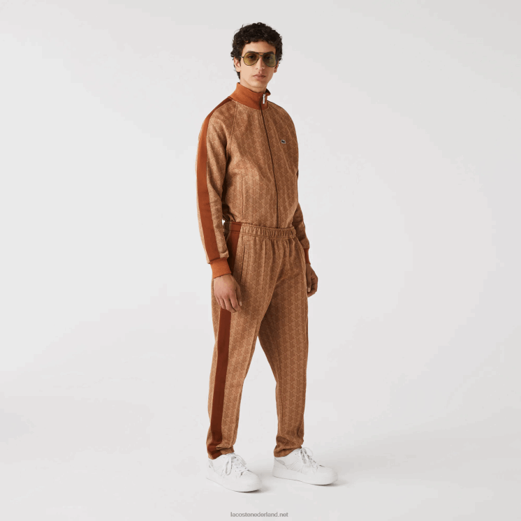 Lacoste trainingsbroek met monogramprint 0828H280 beige bruin zm Heren