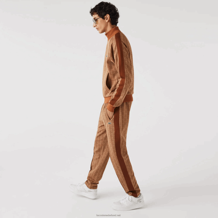 Lacoste trainingsbroek met monogramprint 0828H280 beige bruin zm Heren