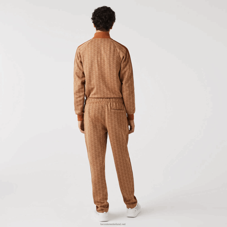 Lacoste trainingsbroek met monogramprint 0828H280 beige bruin zm Heren