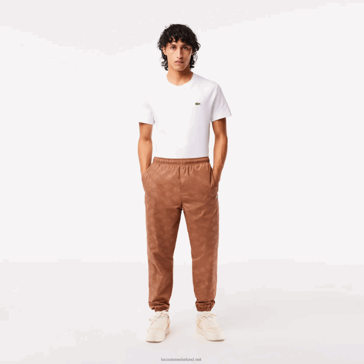 Lacoste trainingsbroek met monogramprint 0828H317 lichtbruin lfa Heren