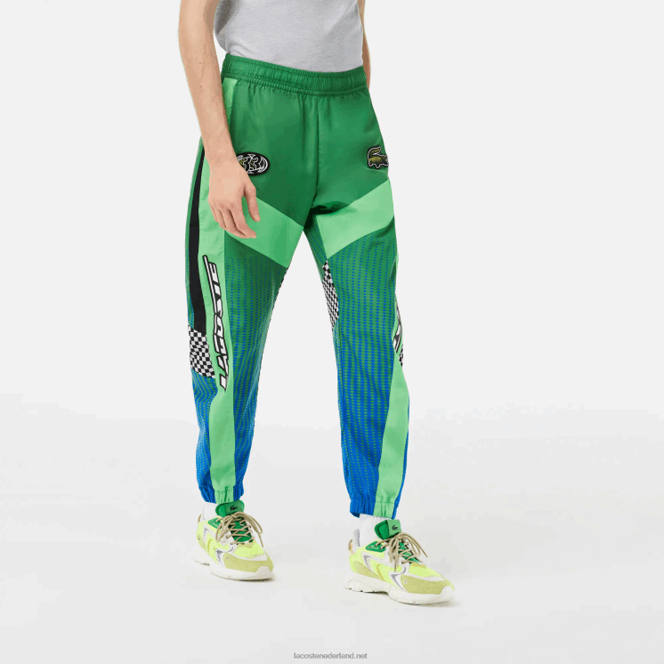 Lacoste trainingsbroek met ombre checkerboard print 0828H338 groen blauw chy Heren