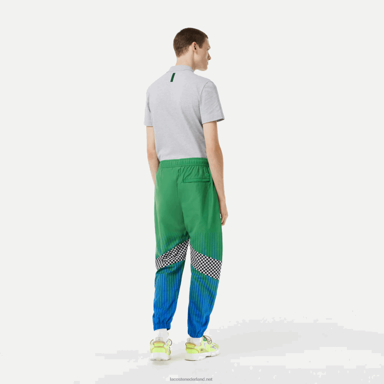 Lacoste trainingsbroek met ombre checkerboard print 0828H338 groen blauw chy Heren