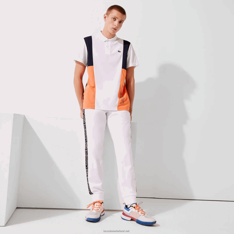 Lacoste trainingsbroek met sportmerkbands 0828H1120 wit oranje marineblauw asr Heren