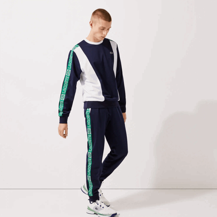 Lacoste trainingsbroek met sportmerkbands 0828H1121 marineblauw wit groen fx3 Heren