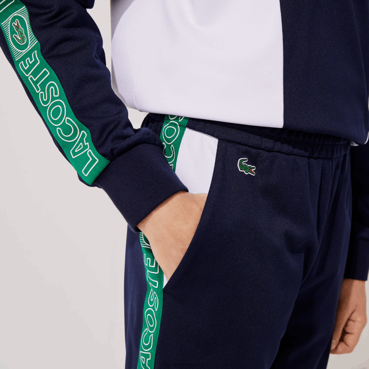 Lacoste trainingsbroek met sportmerkbands 0828H1121 marineblauw wit groen fx3 Heren