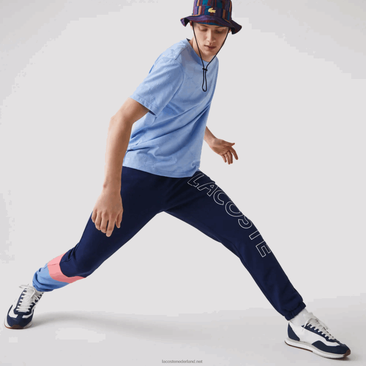 Lacoste trainingsbroek van fleece met kleurvlakken 0828H1189 roze blauw un4 Heren