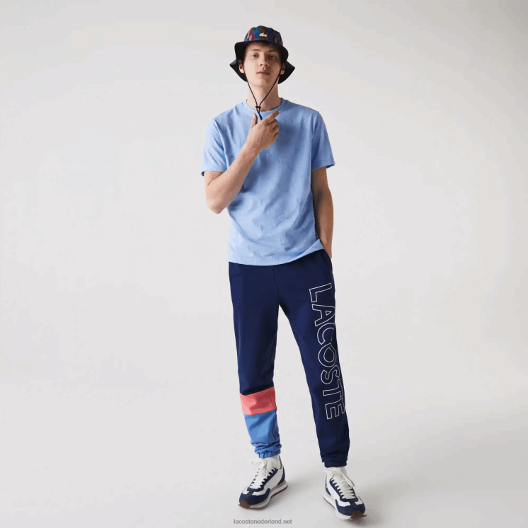 Lacoste trainingsbroek van fleece met kleurvlakken 0828H1189 roze blauw un4 Heren