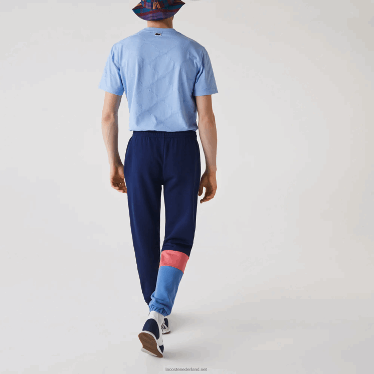 Lacoste trainingsbroek van fleece met kleurvlakken 0828H1189 roze blauw un4 Heren