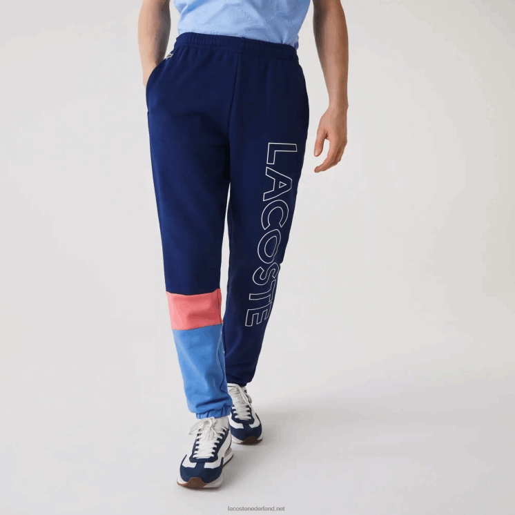 Lacoste trainingsbroek van fleece met kleurvlakken 0828H1189 roze blauw un4 Heren