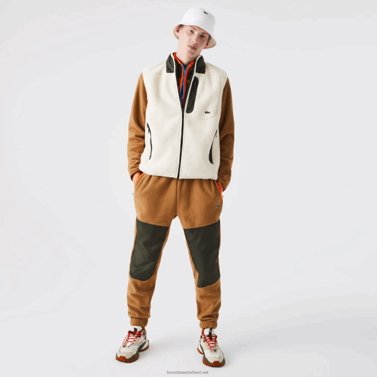 Lacoste trainingsbroek van polarfleece met kleurvlakken 0828H1083 bruin kaki groen 89f Heren