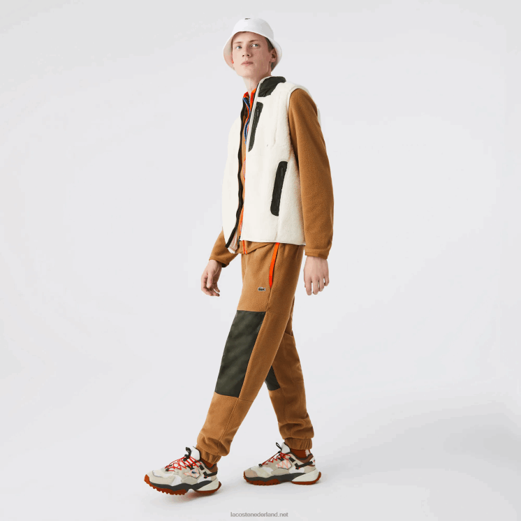 Lacoste trainingsbroek van polarfleece met kleurvlakken 0828H1083 bruin kaki groen 89f Heren