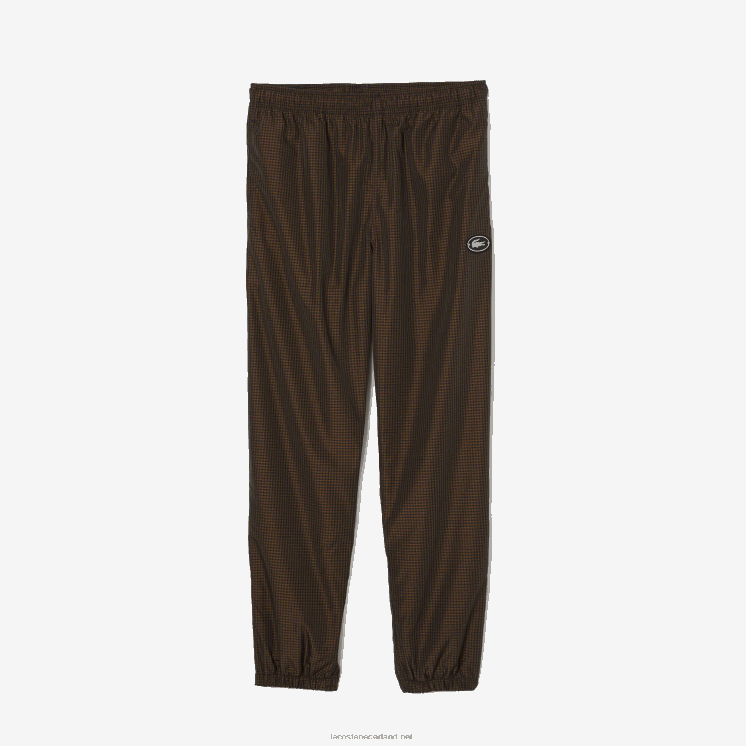 Lacoste waterafstotende geruite trainingsbroek van keperstof 0828H1069 zwart bruin marine kaki groen txj Heren