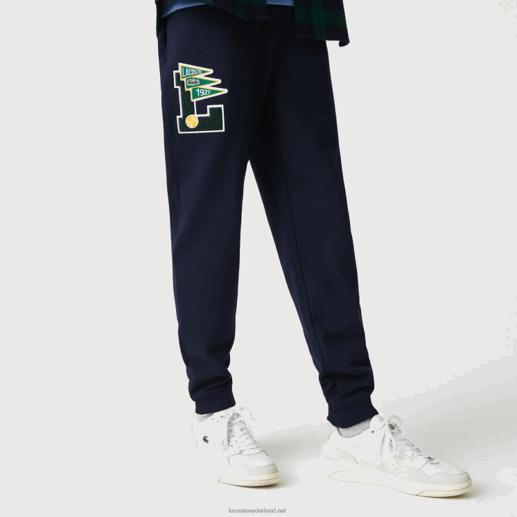 Lacoste wimpels l badge fleece trainingsbroek 0828H1168 marineblauw 166 Heren