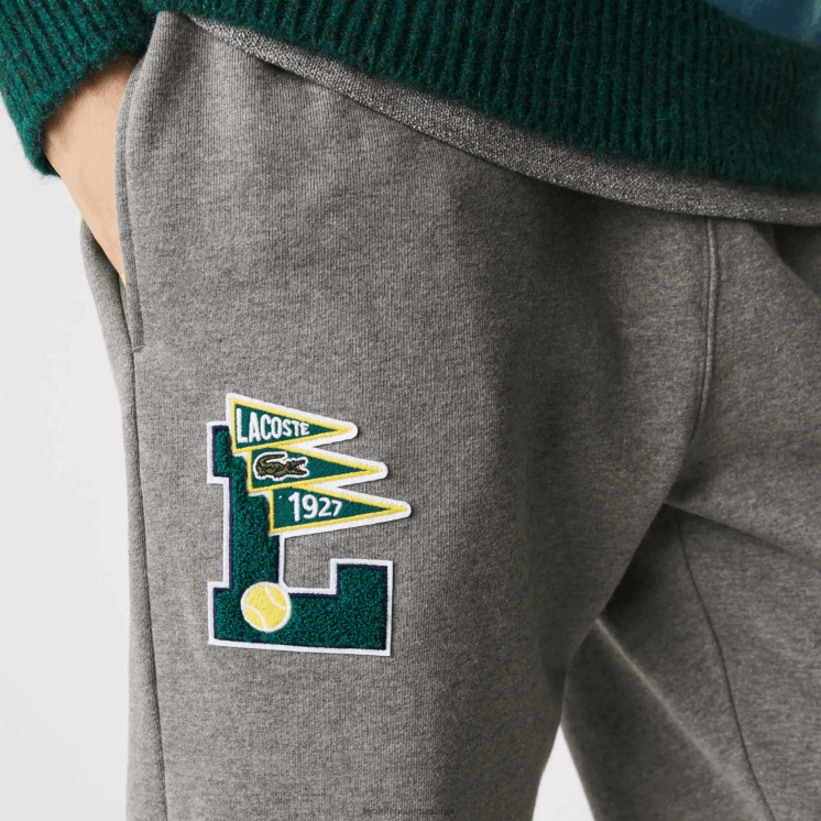 Lacoste wimpels l badge fleece trainingsbroek 0828H1169 grijze chine 1vq Heren