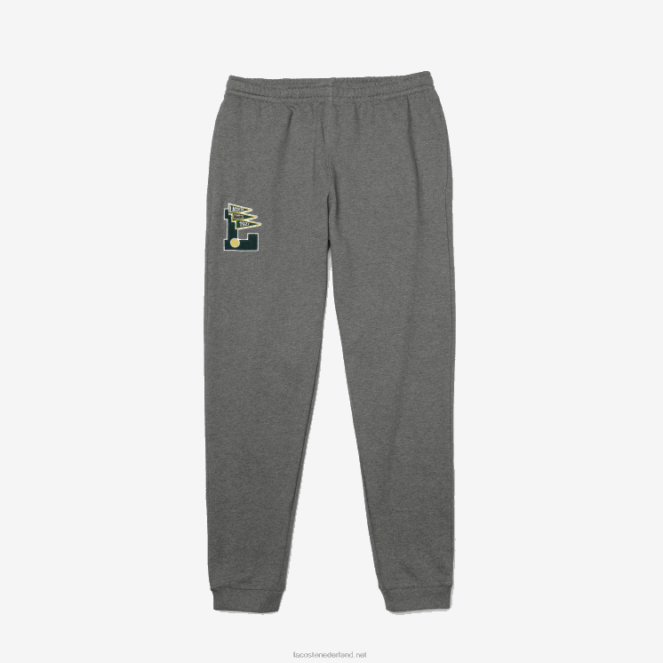 Lacoste wimpels l badge fleece trainingsbroek 0828H1169 grijze chine 1vq Heren