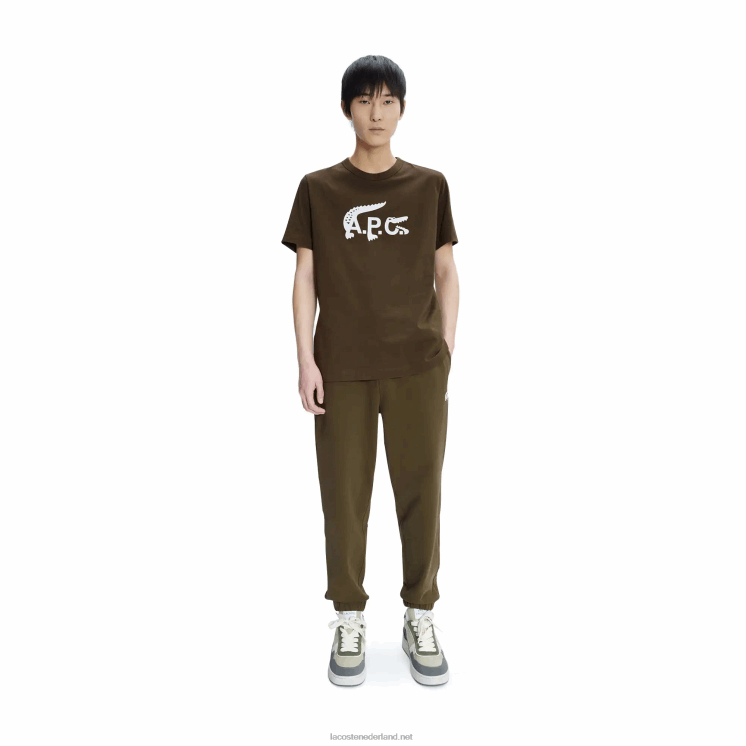 lacoste x a.p.c. trainingsbroek van katoenfleece 0828H1196 kaki groen gew Heren