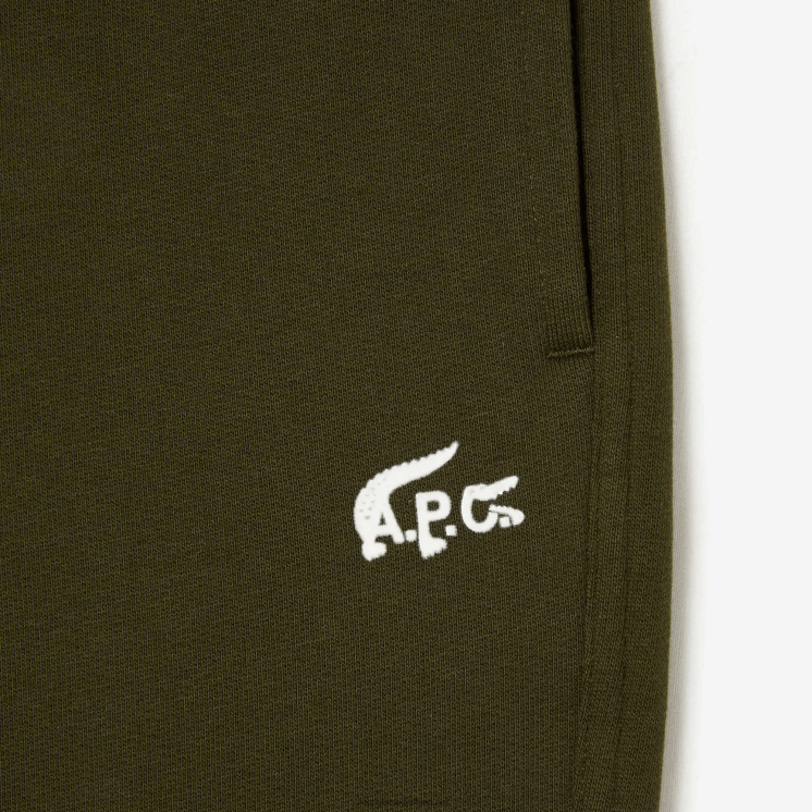 lacoste x a.p.c. trainingsbroek van katoenfleece 0828H1196 kaki groen gew Heren
